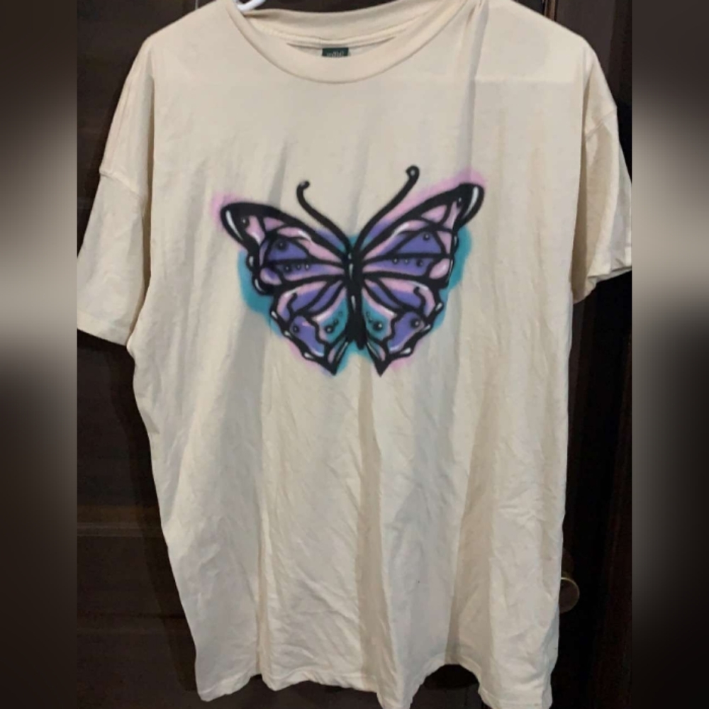 Y2K Cream Butterfly Oversized Tee